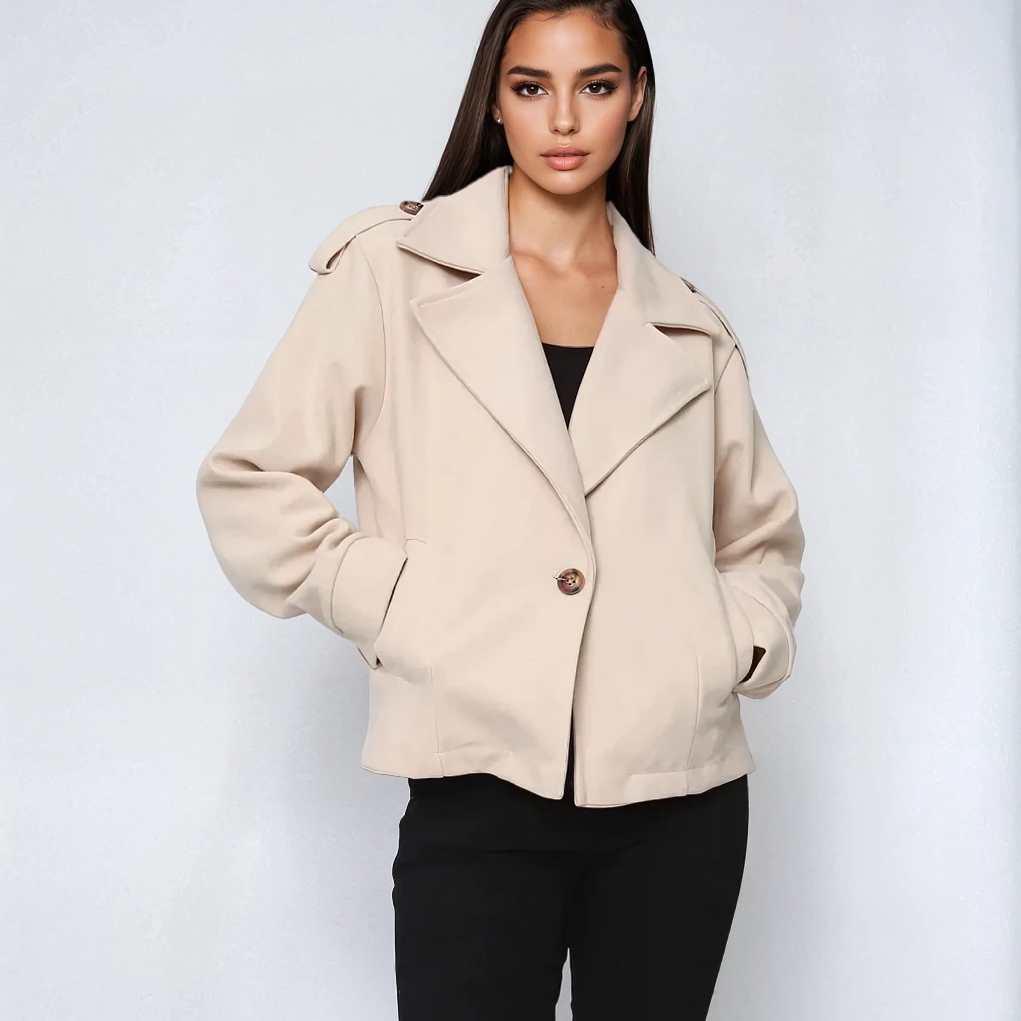 Eleganter Damenmantel – Mischung aus Polyester, Wolle & Elasthan